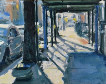 Original Oil Painting, Brooklyn, Cityscape, Street Scene, by Robert Lafond