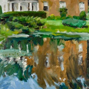 Original Oil Painting, Plein Air, Pond, Reflections, Brick Mansion, Landscape, by Robert Lafond