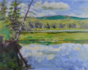 Original pintura al óleo, paisaje de Berkshire, Bog Pond, Savoy, por Robert Lafond