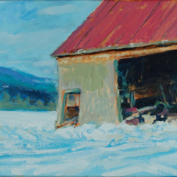 Original Oil Painting, Berkshire Landscape, Winter Landscape, Barn by Robert Lafond