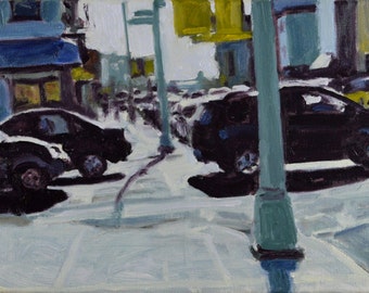 Original Oil Painting, Brooklyn, Cityscape, Street Scene, by Robert Lafond