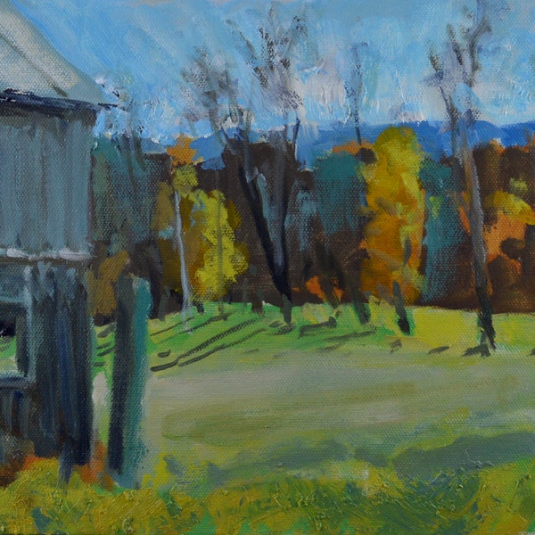 Peinture à l’huile originale, Old Barn, Plein Air, Berkshires, Paysage, Automne, par Robert Lafond