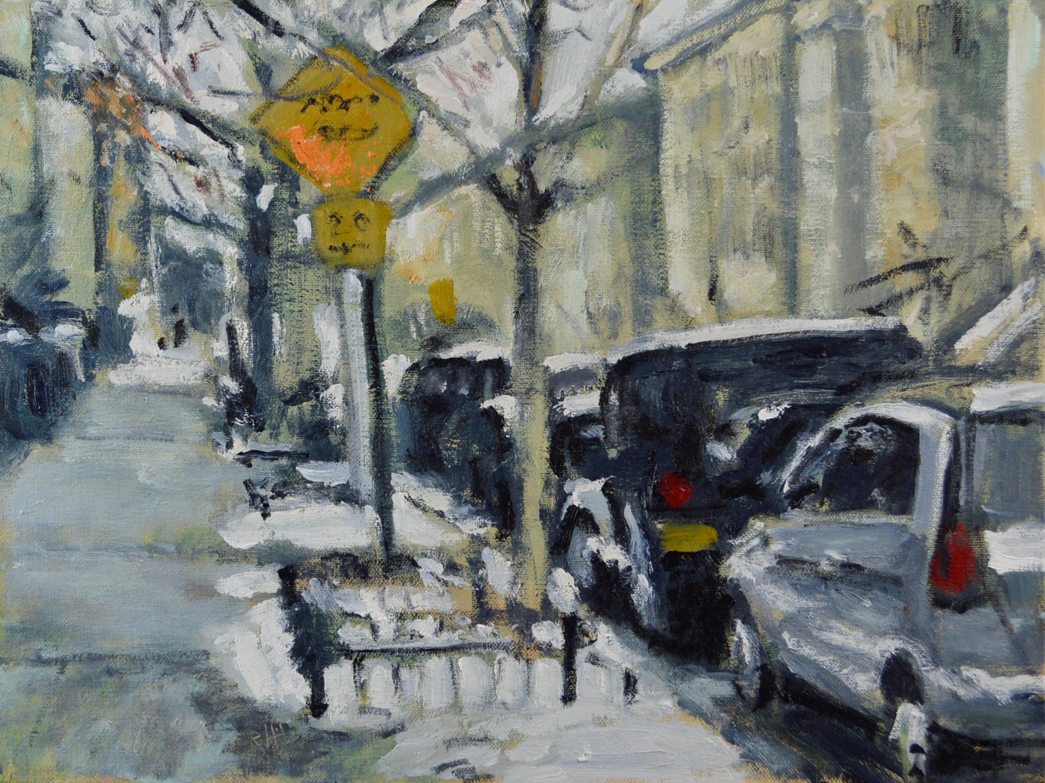 Original Oil Painting, Brooklyn, Street Scene, Winter, Sterling Place, Cityscape, Urban, by Robert Lafond