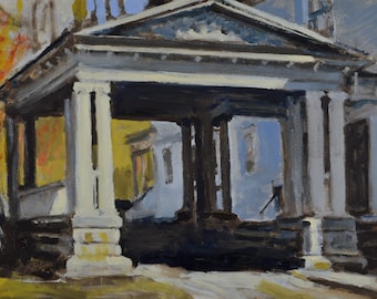 Original Oil Painting, Cityscape, North Adams, Greek Temple, by Robert Lafond