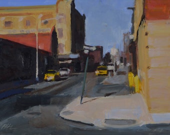 Peinture à l’huile originale, Brooklyn, Nevins Street, Douglas Street, Street Scene, Cityscape, par Robert Lafond