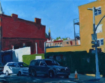 Original Oil Painting, Brooklyn, Cityscape, Street Scene, by Robert Lafond