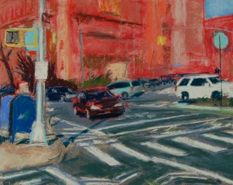 Original Pastel Painting, Brooklyn, Street Scene, Grand Army Plaza, Cityscape by Robert Lafond