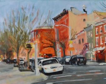 Original Oil Painting, Brooklyn, Cityscape, Underhill and Bergen, Street Scene by Robert Lafond