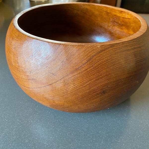 Vintage Teak Wood Salad Serving Bowl Mid Century  9"