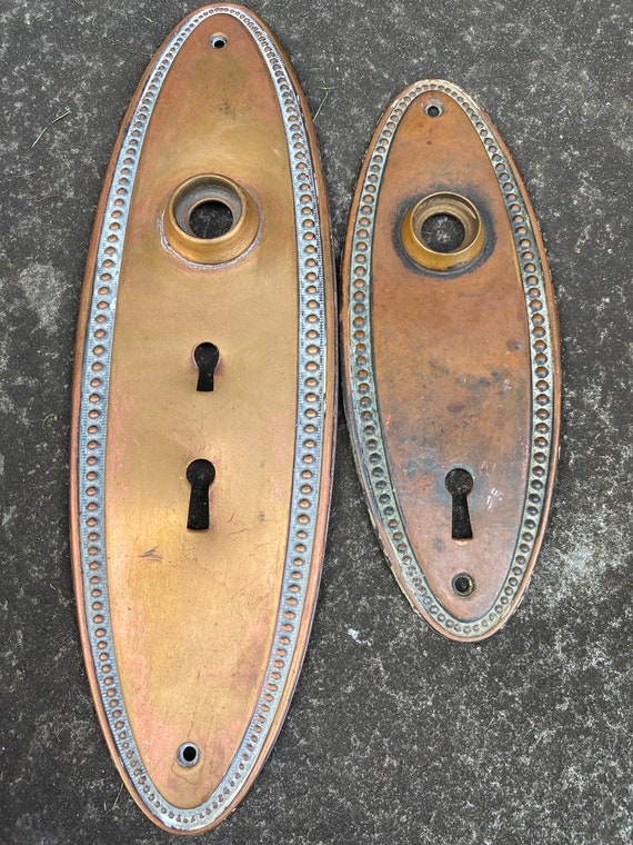 2 Vintage Skeleton Key Door Knob Back Plates brass Embossed Etsy