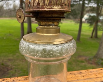Vintage Unique Ornate Glass & Brass Oil Lamp Base for Ring Wall Sconce