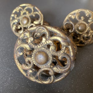 3 Vintage Ornate Brass Drawer Pulls Knobs Cabinet Cupboard Chest Salvage