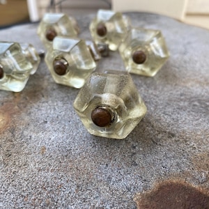 6 Vintage Glass Knobs Drawer Pulls Cabinets Furniture Salvage for Restoration