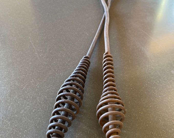 2 Antique Cast Iron Coal Wood Stove Pokers With Coil Handles Fire Iron