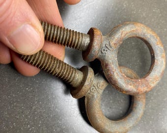 2 Heavy Vintage Forged Eye Bolts 3/8”