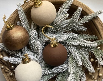 Hand Painted Textured Ceramic Ornaments: Brown Neutral I Modern Christmas I Metallic Classic I Farmhouse Christmas Decor I Ornament Set