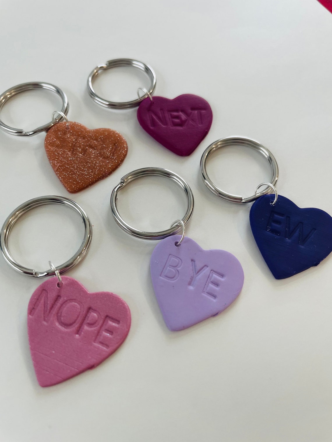 Conversation Heart Keychain Polymer Clay Key Ring Handmade Etsy