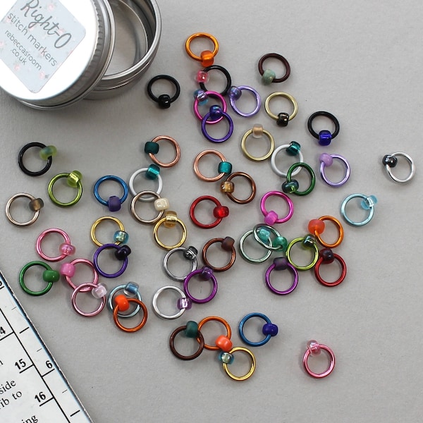 Stitch Markers knitting - MEGA 50 set with tin - knitting supplies, knitting tools, knitting markers, snag free, knitting marker