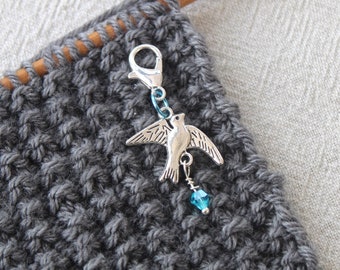 Antique silver tone bird progress marker - stitch markers, crochet markers, knitting markers, progress keepers, removable markers