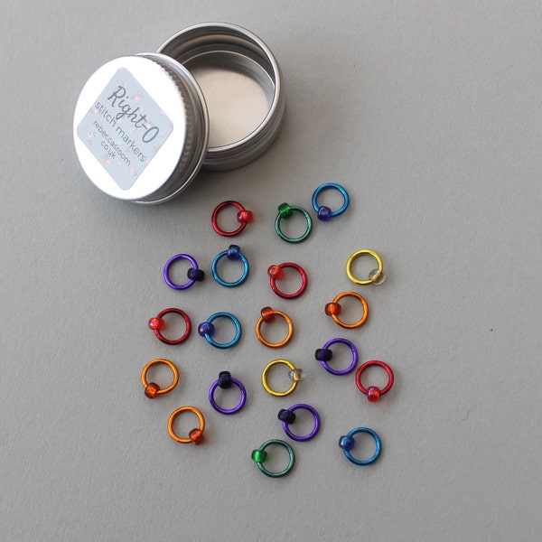 20 Stitch Markers for Knitting. The BUMPER RAINBOW set of knitting markers. Fits up to 4.5mm (US7) needle. A fabulous stitch marker set!