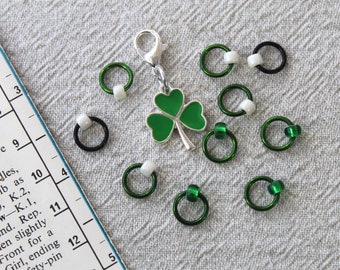 SHAMROCK SET stitch marker set with removable stitch marker or progress marker.