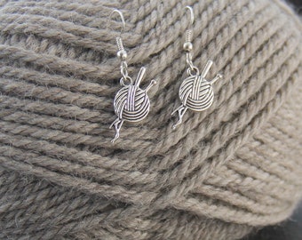Knitting Needles and Yarn Dangle Earrings.
