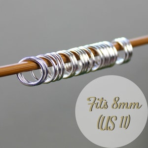 20 Silver-Plated Knitting Stitch Markers - Snag Free, Fits 8mm US 11 Needles