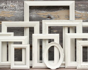 Shabby Chic Decor / Upcycled Distressed Picture Frame Set / Antique White Frames / Gallery Wall Set / Arlington Heights Collection