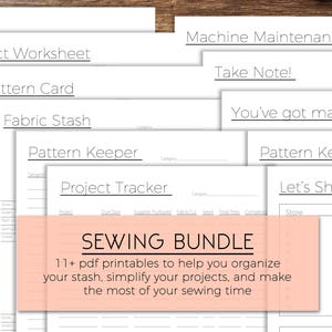 Sewing, Organization, Printables, Bundle, Sewing Tracker, Fabric Stash Tracker, Sewing Pattern Card, Sewing Worksheet