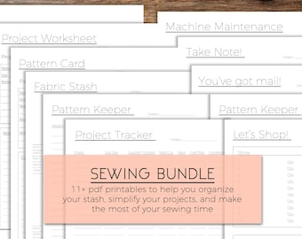 Sewing, Organization, Printables, Bundle, Sewing Tracker, Fabric Stash Tracker, Sewing Pattern Card, Sewing Worksheet