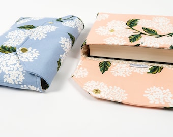 Deluxe Book Sleeve Full cover High End Custom Gift BookTok Spring Floral Designer Rifle Paper Co Fabric Hydrangea Pink Blue