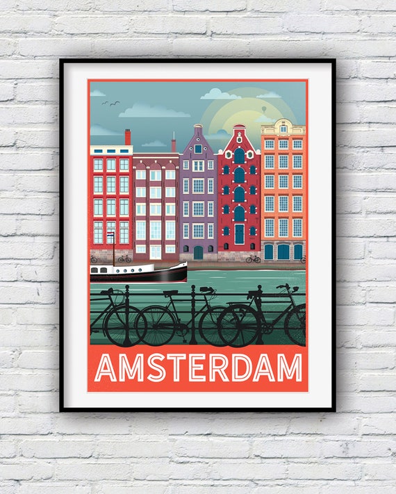 Amsterdam Print Amsterdam Poster Travel Poster City Prints | Etsy