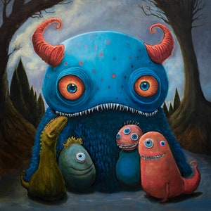 Original oil painting &quot;Creature Council&quot;  pop surrealism fantasy art