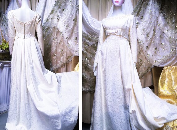 1960s Emma Domb Brocade Pearl Wedding Dress