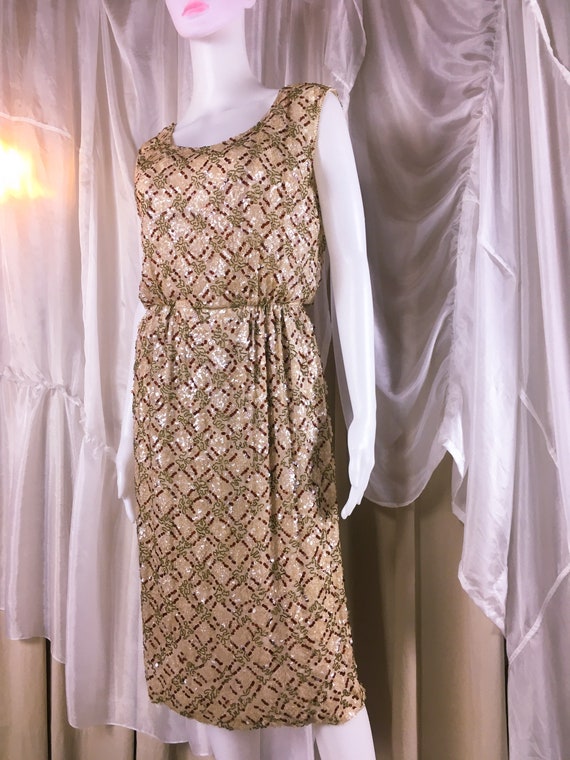 1960s Malcolm Starr Silk Sequin Cocktail Party Dre