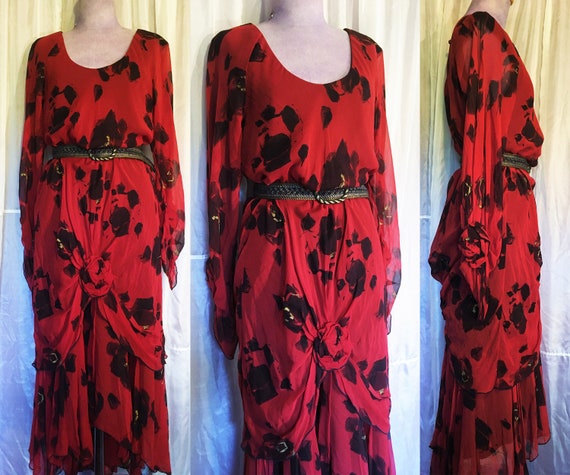 Vintage Holly Harp Silk Flowing Flower Dress