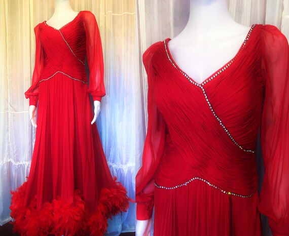 Vintage 80s Richilene Chiffon Rhinestone and Feath