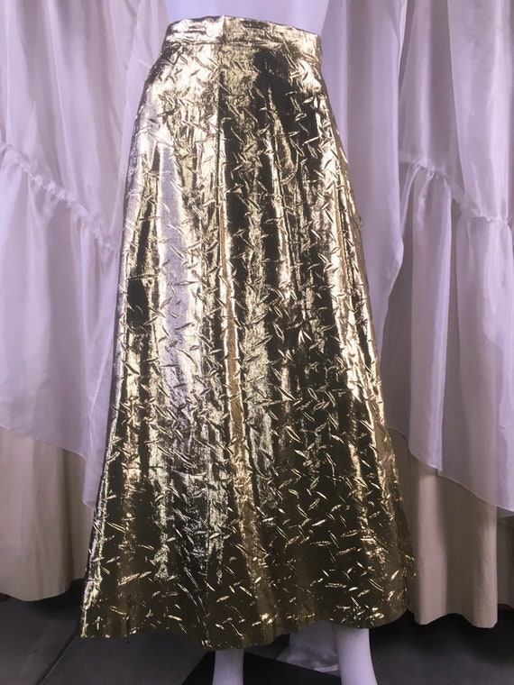 Vintage 1980s Halston III Gold Lurex Metallic Skir