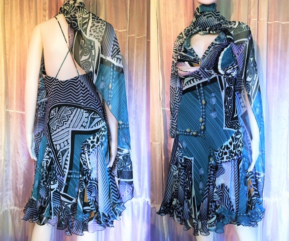 Vintage 1990s Diane Freis Chiffon Beaded Tribal Pr