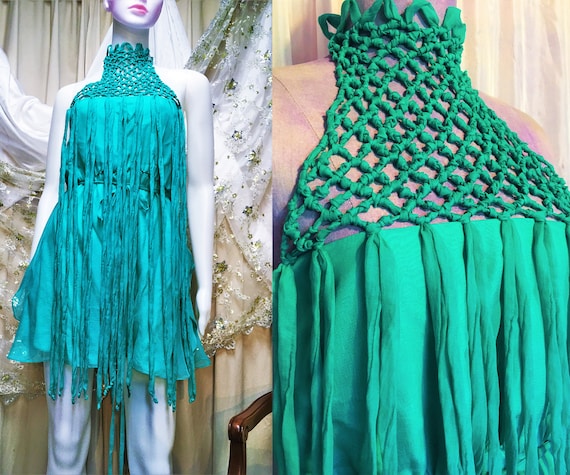 Vintage Ungaro Silk Fringe Halter Dress