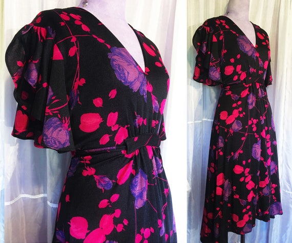 Romantic 1970s Rose Jersey Dress