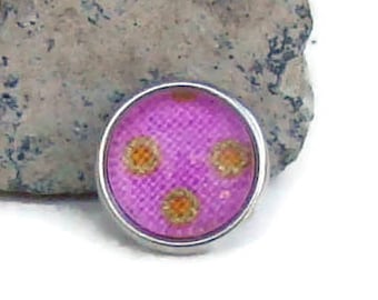 MINI 12 mm, pink fabric, noosa style, snap charm button for snap jewelry brands, like ginger snaps and magnolia and vine