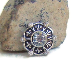 Mini snap charm button, 12 mm with clear rhinestones for snap button jewelry brands like ginger snaps and magnolia and vine