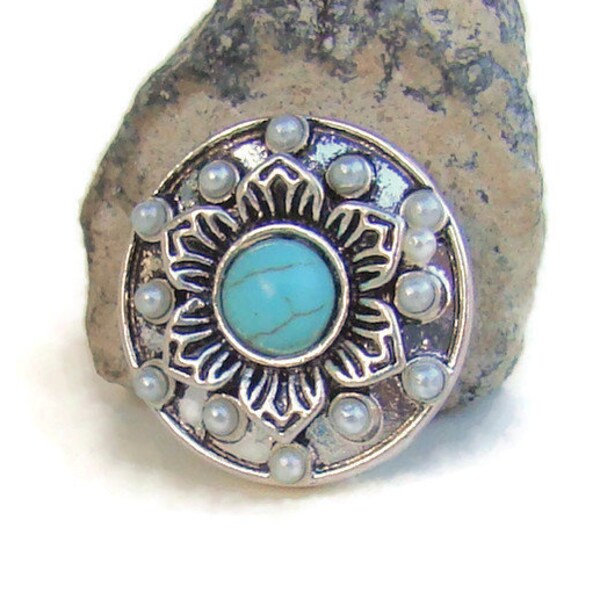 Snap charm button, 20 mm with faux turquoise for snap jewelry brands like ginger snaps and magnolia and vine