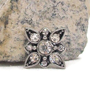 Mini snap charm button, 12 mm with clear rhinestones for snap button jewelry brands like ginger snaps and magnolia and vine