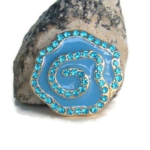 Snap charm button, 20 mm, with aqua enamel and rhinestones for snap jewelry brands like ginger snaps, magnolia and vine, and style dots
