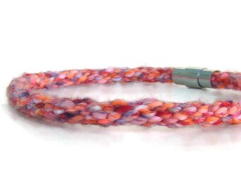 Woven unisex kumihimo bracelet / anklet in rainbow, hand dyed, specialty yarn with stainless steel magnetic clasp