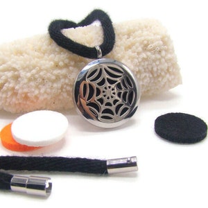 Kumihimo necklace with perfume / essential oil diffuser locket, 3 felt refill pads, and stainless steel magnetic clasp