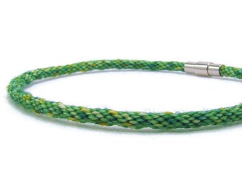 Woven, stackable, kumihimo bracelet / anklet in green hand dyed yarn with stainless steel magnetic clasp. Mix and match your own set!