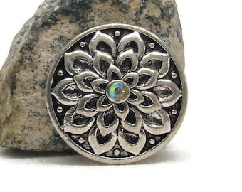 Snap charm button with iridescent rhinestone for regular 18-20 mm size snap jewelry brands like ginger snaps and style dots